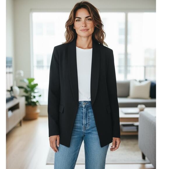 Misook Structured Blazer Women Small Black Collared Office Capsule Classic Clean - Picture 1 of 11